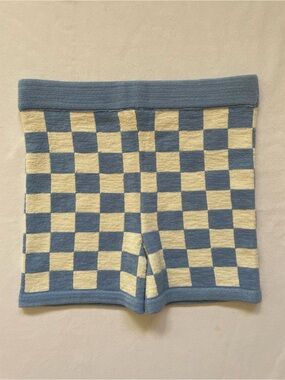 NWOT Belle The Label Knit Checkered Shorts Cloud Cream Cotton Large